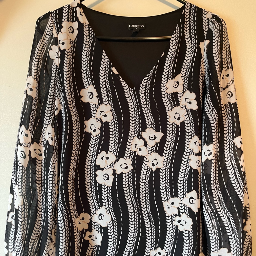 Express Black And White Floral Blouse